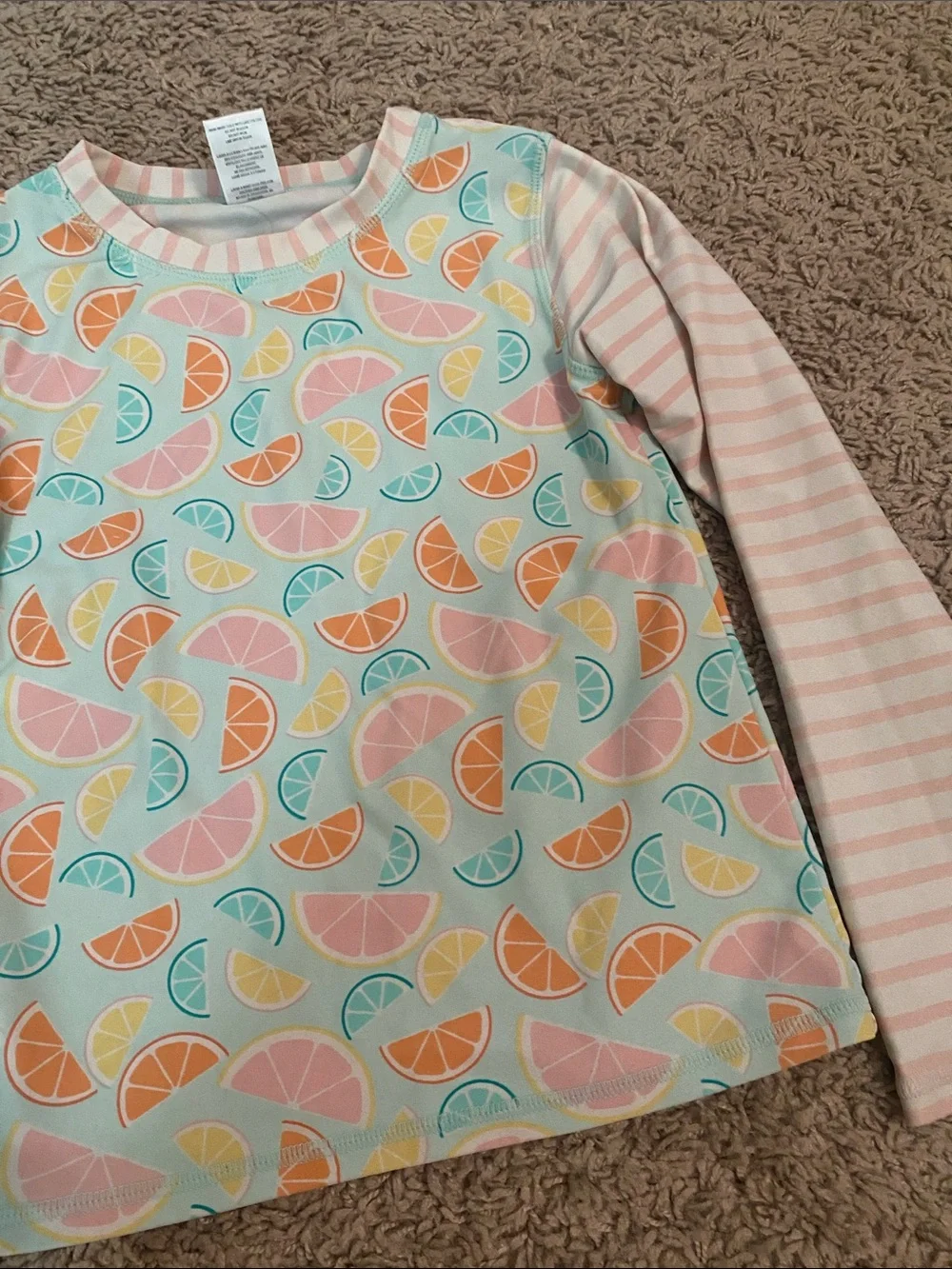 Girls' Long Sleeve Citrus Print Swim Shirt  - Pastel Pink & Mint Rashguard